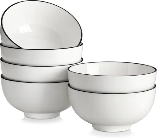 Miniatura 10 de MALACASA Juego de 6 cuencos de sopa de porcelana de 26 onzas, cuencos de cerámica negra para cocina, cuenco de cereales para avena, fruta, ensalada