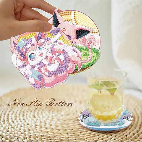 Miniatura 9 de LWZAYS Kit de posavasos de pintura de diamante, paquete de 8 posavasos de arte de diamantes de dibujos animados con soporte, kits de manualidades