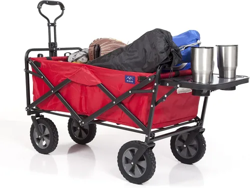 Miniatura 5 de Mac Sports - Carretilla plegable para exterior con mesa plegable y soportes para bebidas, color gris