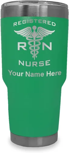 Miniatura 37 de LaserGram Vaso aislado al vacío de 20 onzas, enfermera registrada RN, grabado personalizado incluido (negro)