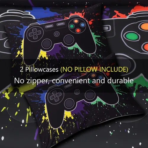 Miniatura 7 de Juego de edredón de 6 piezas para niños y adolescentes, niños y niñas, cama temática de videojuegos con grafitis de colores en una bolsa