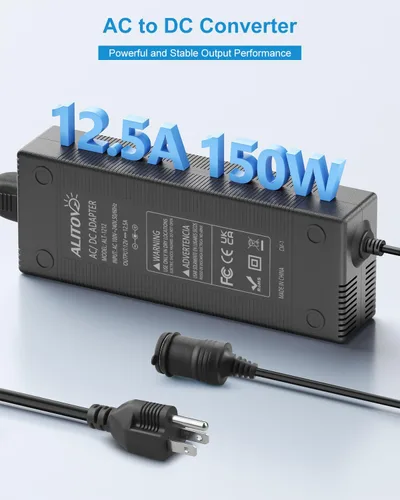 Miniatura 2 de ALITOVE Convertidor de CA a CC actualizado 2025 de 110 V a 12 V 12.5 A 150 W 9.2 pies Adaptador de encendedor de cigarrillos a enchufe de pared
