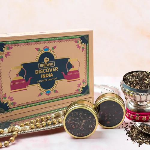 Miniatura 5 de BREWIX, Descubre Caja de Regalo de Té Negro Premium de India para Navidad (180g/90+ Tazas) Juego de Regalo de Té Para Amantes del Té 6 Tés Chai