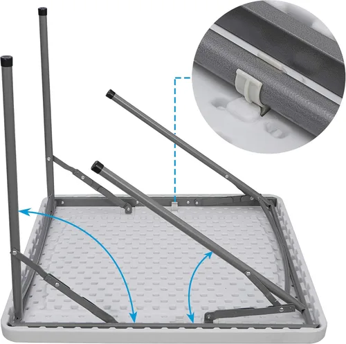 Miniatura 3 de Mesa cuadrada plegable de resina multiusos de aproximadamente 3 pies, plástico para interiores y exteriores, ligero y portátil para hogar, oficina