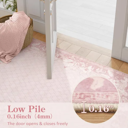 Miniatura 7 de STARUIA Alfombra de pasillo antideslizante de 2 x 6 pies, lavable color rosa mariposa, para pasillos, pelo bajo y suave, alfombra decorada