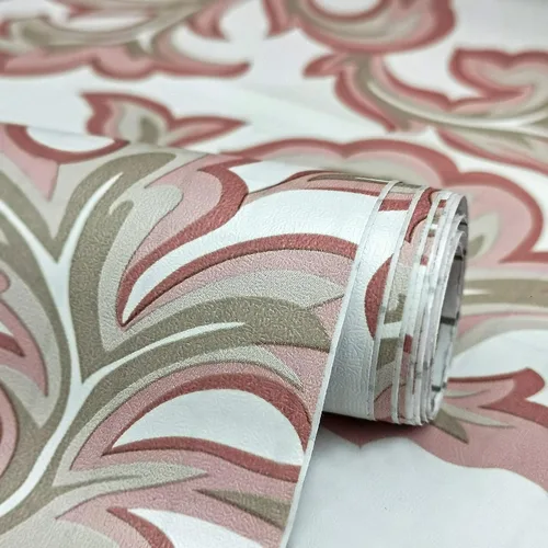 Papel tapiz floral para despegar y pegar, damasco blanco/rosa, extraíble, autoadhesivo, revestimiento de estante para cajones para renovación de