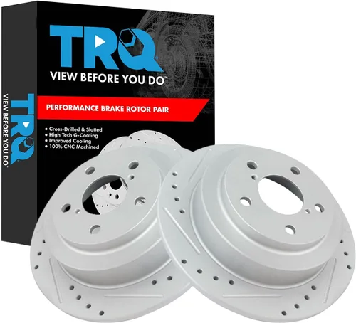 Miniatura 145 de TRQ Juego de rotores de freno de rendimiento trasero con revestimiento G premium compatible con Mazda 6 2014-2021