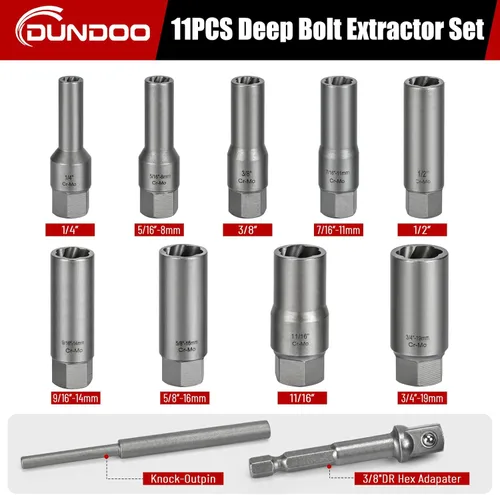 Miniatura 2 de Kit extractor de pernos de 11 piezas, juego extractor de pernos despojados, juego Easy Out largo y profundo, herramienta de llave para tuerca