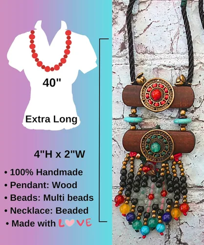 Miniatura 6 de DREMINOVA - Collares de cuentas bohemios para mujer, con colgante largo, cuentas de madera de piedra, collar de madera hecho a mano para mujer