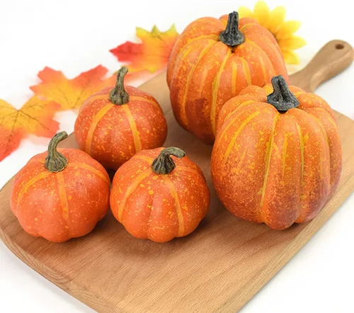 Miniatura 3 de BULINGNA 7 calabazas artificiales para decoración de Halloween, espuma de simulación de cosecha de otoño, calabazas para Halloween, Acción de Naranja