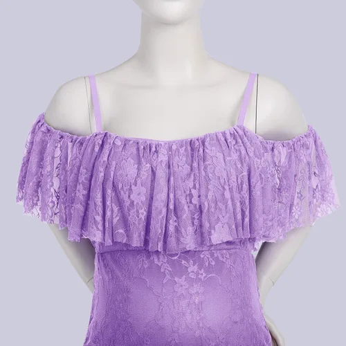 Miniatura 6 de Vestido de maternidad con volantes y hombros descubiertos para mujer, para fotografía, baby shower, vestido de sirena floral para sesión de fotos