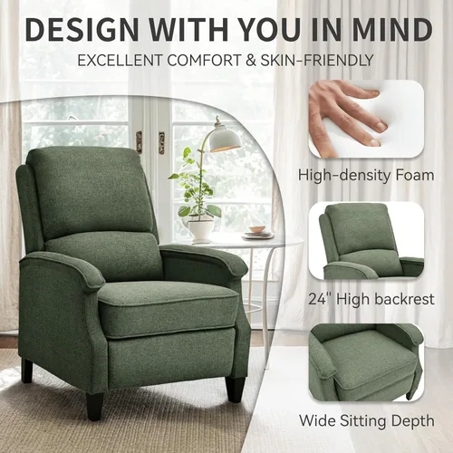 Miniatura 4 de VKNOW Silla reclinable, sillón reclinable de tela con reposabrazos suave, asiento de cine en casa con respaldo ajustable y soporte lumbar, sofá Verde
