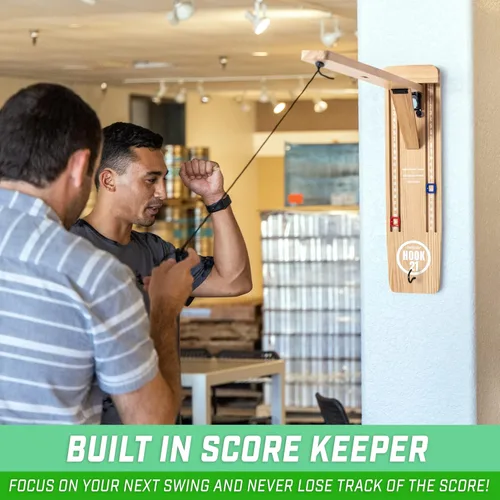 Miniatura 5 de GoSports Hook 21 Juego de columpio de anillo montado en la pared con brazo plegable - Juega en interiores o exteriores barniz natural
