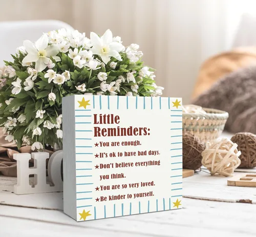 Miniatura 3 de SRADMO Inspirational Wood Box Sign Desk Decor, Inspirational Desk Decor, Little Reminders Motivational Positive Theme Wooden Block Box Sign