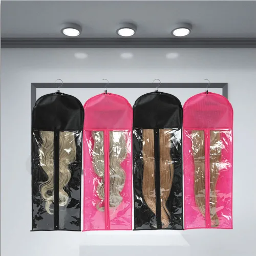 Miniatura 7 de 2 soportes para extensiones de cabello, bolsa de almacenamiento extra larga para peluca con colgador, almacenamiento de extensiones de cabello