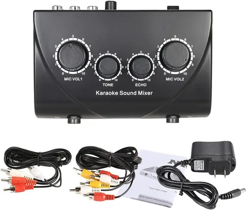 Miniatura 6 de Mezclador de sonido para karaoke con entradas duales para micrófono Mezclador de audio amplificador de auriculares Mezclador de 2 canales con cable
