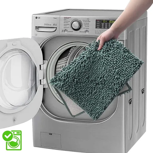 Miniatura 9 de Juego de 3 tapetes de baño de felpilla, antideslizantes, ultra suaves, absorbentes con forma de U para inodoro, baño, bañera, ducha, color verde
