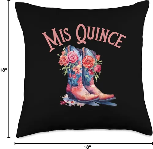Miniatura 4 de Mis Quince 15th 2022 Birthday Party T Co. Mis Quince Camisa de Quinceañera Party Boots Throw Pillow, 16 x 16 pulgadas, multicolor