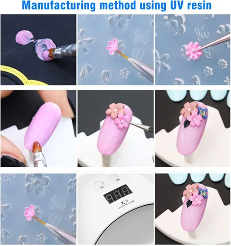 Miniatura 4 de Paquete de 10 moldes de silicona para arte de uñas, moldes decorativos de resina, plantillas de arte de uñas, herramienta de curación principal
