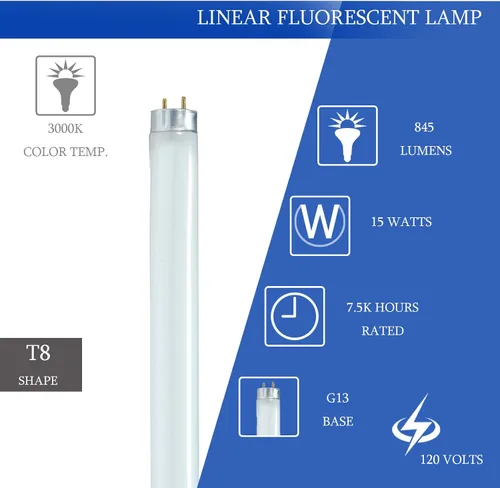 Lighting F15T8-CW - Bombilla de tubo recto fluorescente T8 de base bipin mediana de 15 W, 18 pulgadas, 3000 K, luz blanca cálida, paquete de 4