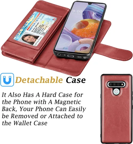 Miniatura 5 de Funda para LG Stylo 6, funda tipo cartera para LG Stylo 6, de piel sintética, para tarjetas de crédito, con función atril, desmontable, magnética