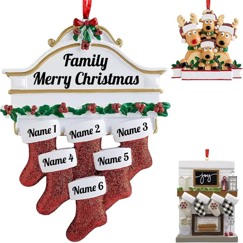 Miniatura 9 de Adornos de Navidad personalizados 2025, repisa de chimenea, familia de 2/3/4/5/6 nombres de miembros de la familia Joy para decoraciones de árbol
