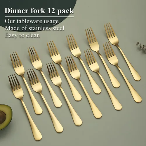 Miniatura 3 de Evanda Tenedor dorado de 12 piezas, tenedores de acero inoxidable chapado en titanio dorado de 8.07 pulgadas, tenedores para pasteles, tenedores