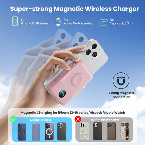 Miniatura 36 de Cargador portátil magnético de 10800 mAh para iPhone con cables integrados, cargador de batería inalámbrico 6 en 1 con cargador iWatch, pantalla LCD