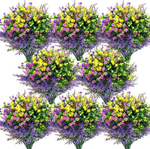 Miniatura 12 de Hananona 12 piezas de flores artificiales para exteriores, plantas artificiales falsas resistentes a los rayos UV, flores de plástico a granel