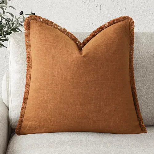 Miniatura 51 de Foindtower Fundas de almohada decorativas de lino con flecos, acogedora funda de cojín bohemia estilo farmhouse con borlas, funda de almohada