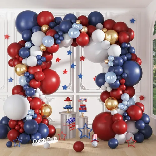 Miniatura 13 de Ouddy Party Juego de 149 guirnaldas de arco de globos azules y blancos de diferentes tamaños de 18, 12, 10 y 5 pulgadas, 6 globos plateados de Azul