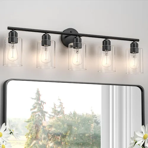 Miniatura 15 de Luz de Tocador de Baño Negra de 2 Luces Luces de Tocador de Baño Rústicas Sobre Espejo, Certificada por UL Apliques de Pared Industriales Modernos