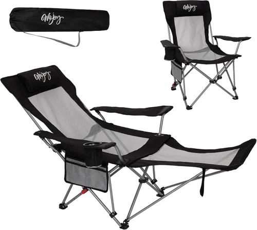 Miniatura 8 de Silla de Camping Reclinable 2-en-1 de #WEJOY con Reposapiés para Adultos Silla Plegable de Salón con Respaldo Ajustable Sillas de Camping Ligeras