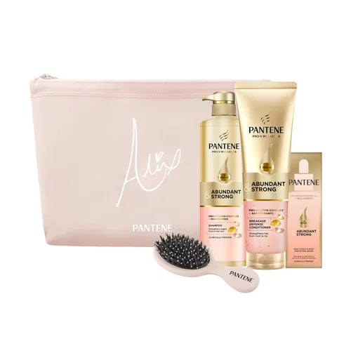 Alix Earle Pantene Abundant & Strong - Juego de regalo de 5 piezas, el régimen incluye champú (13.5 onzas), acondicionador (8 onzas), suero (2