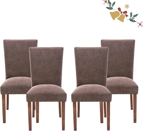 Miniatura 25 de Juego de 2 sillas de comedor Parsons, sillas tapizadas con cabeza de clavo para comedor y cocina con cojines gruesos y patas de madera, verde