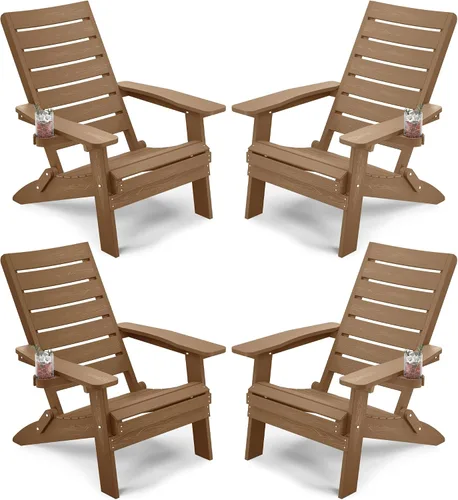 Miniatura 16 de YEFU Sillas Adirondack plegables para exteriores: silla de gran tamaño para hoguera resistente con respaldo de arco cómodo y soporte para tazas