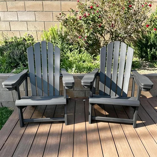 Miniatura 13 de PURPLE LEAF Adirondack Chair Set of 2 HDPE All-Weather Patio Adirondack Chair with 24.6" Oversized Seat Wood-Textured Outdoor Fire Pit Chair with