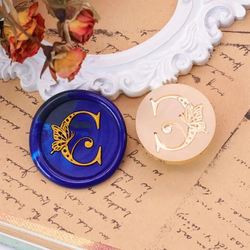 Miniatura 3 de SWANGSA Sello de cera con letra inicial del alfabeto C, sello de sellado de letras de mariposa elegante vintage para invitación de fiesta de boda