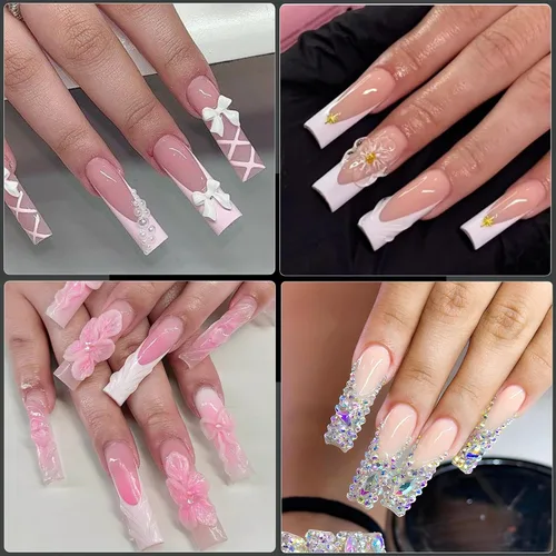 Miniatura 2 de Puntas de uñas largas cuadradas, 240 puntas de uñas de gel suave de cobertura completa, pregrabadas, 3XL, cuadradas transparentes, acrílicas