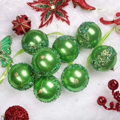 Miniatura 4 de Juego de 4 bolas de adorno de Navidad verdes, juego de 4 bolas de adorno de Navidad rojas inastillables para árboles de Navidad, bodas, fiestas