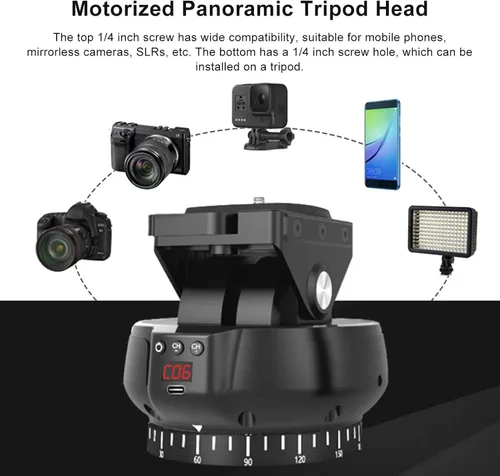 Miniatura 5 de Cabezal de bola de trípode panorámico motorizado de 2.4G, cabezal de inclinación panorámico motorizado automático con interfaz de liberación