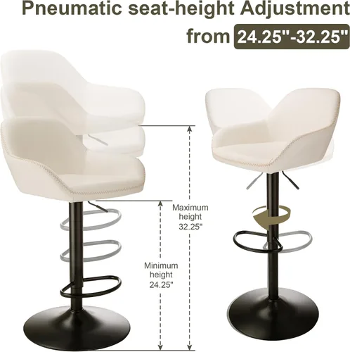 Miniatura 2 de Glitzhome Taburete de bar giratorio, taburetes de bar ajustables con soporte trasero y reposapiés, silla de bar tapizada de piel sintética