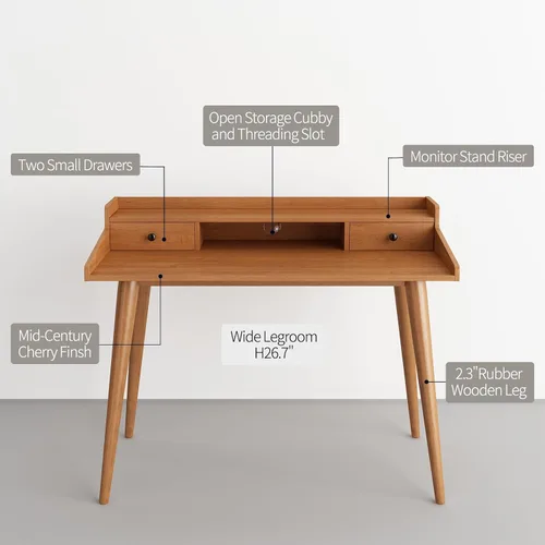Miniatura 6 de Escritorio moderno de mediados de siglo, escritorio de madera para oficina en casa de 41 pulgadas, escritorio para computadora o computadora