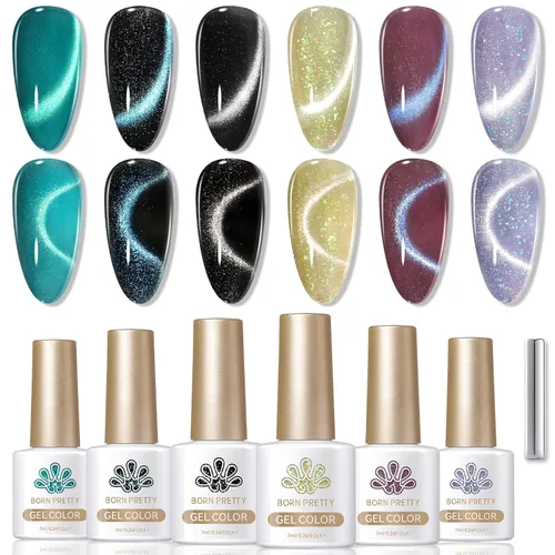 Miniatura 9 de Born Pretty Esmalte de uñas de gel de ojo de gato magnético, esmalte de gel pastel lechoso magnético azul pastel verde púrpura rosa nude plateado