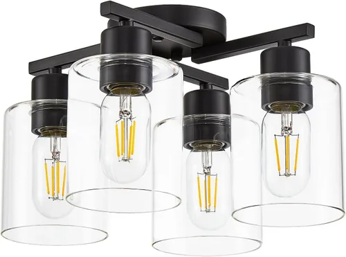 Miniatura 19 de Lámpara de Techo Semiempotrada Negra, Luminarias de Techo de 1 Luz, Luminarias de Estilo Rústico de Montaje en Techo, Luces de Techo con Pantalla