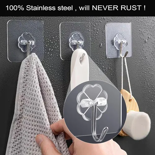 Miniatura 3 de ZESLMG Ganchos de pared adhesivos para colgar, paquete de 32 ganchos autoadhesivos resistentes de 10kg transparentes, removibles, sin daños
