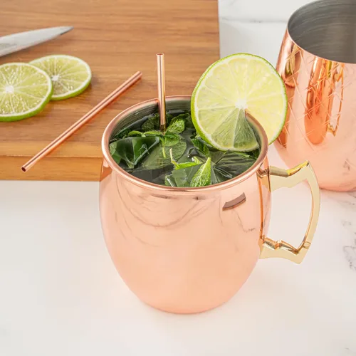 Miniatura 3 de Restaurantware -Bar Lux - Pajitas reutilizables de 5 pulgadas, 2 pajitas rectas de metal, cortas, duraderas, de acero inoxidable chapadas en cobre