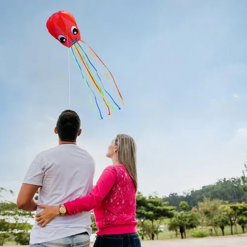 Miniatura 5 de Paquete de 2 cometas de pulpo grandes sonrientes mejoradas, fáciles de volar, cometas largas y coloridas para niños y adultos, actividades al aire