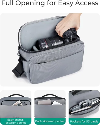 Miniatura 4 de BAGSMART - Bandolera para cámara pequeña, bolsos para cámara para fotógrafos con soporte para trípode, bolsas para cámara DSLR/SLR/sin espejo