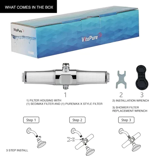Miniatura 4 de Sonaki VitaPure - Filtro de ducha universal dual en línea - 400SPX - Filtración de sedimentos y fibra de carbono activado - Para sedimentos, óxido